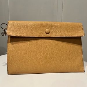 Mustard yellow Envelope clutch. pebble leather